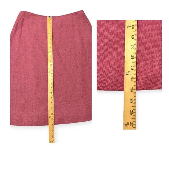 Pink Herringbone tweed wool wrap skirt, Tailored made, Size Large - Picture 9 of 10